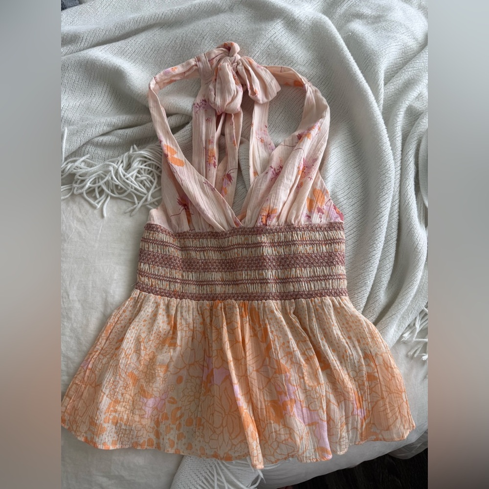 Free People Pink and Orange Halter Top